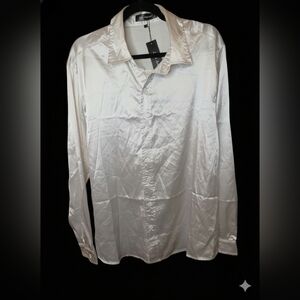 Unisex Classic White Satin  Dress Shirt Sz Large Nwt